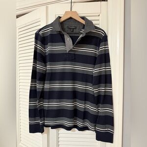 Men’s Banana Republic Striped Long Sleeve Polo - Navy - Size L